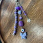 Chunky Purple Beaded Bag Charm/Keychain w/ Butterfly & Flower