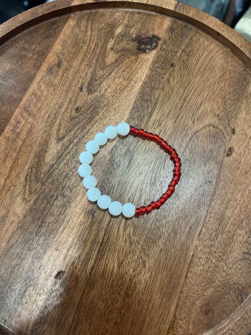 Red & White Beaded Bracelet | Handmade