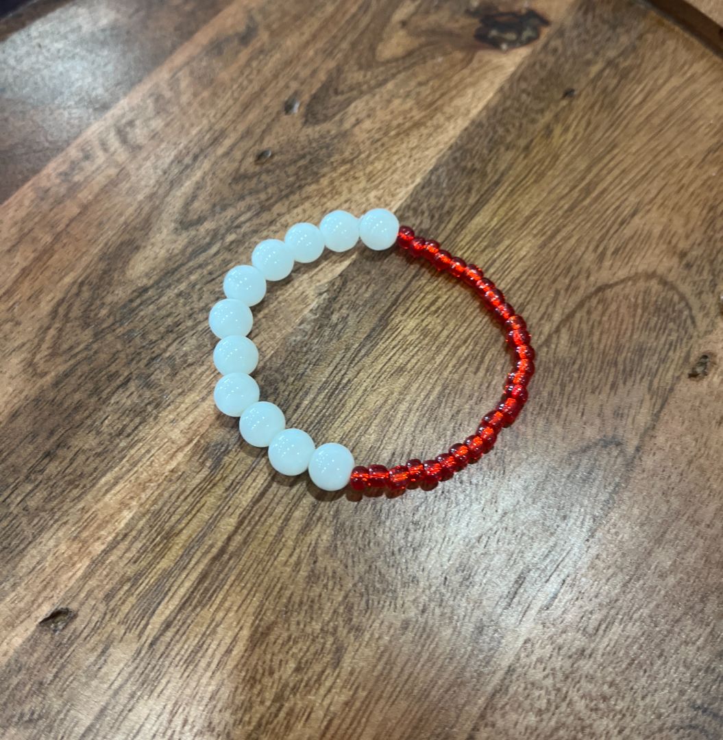 Red & White Beaded Bracelet | Handmade