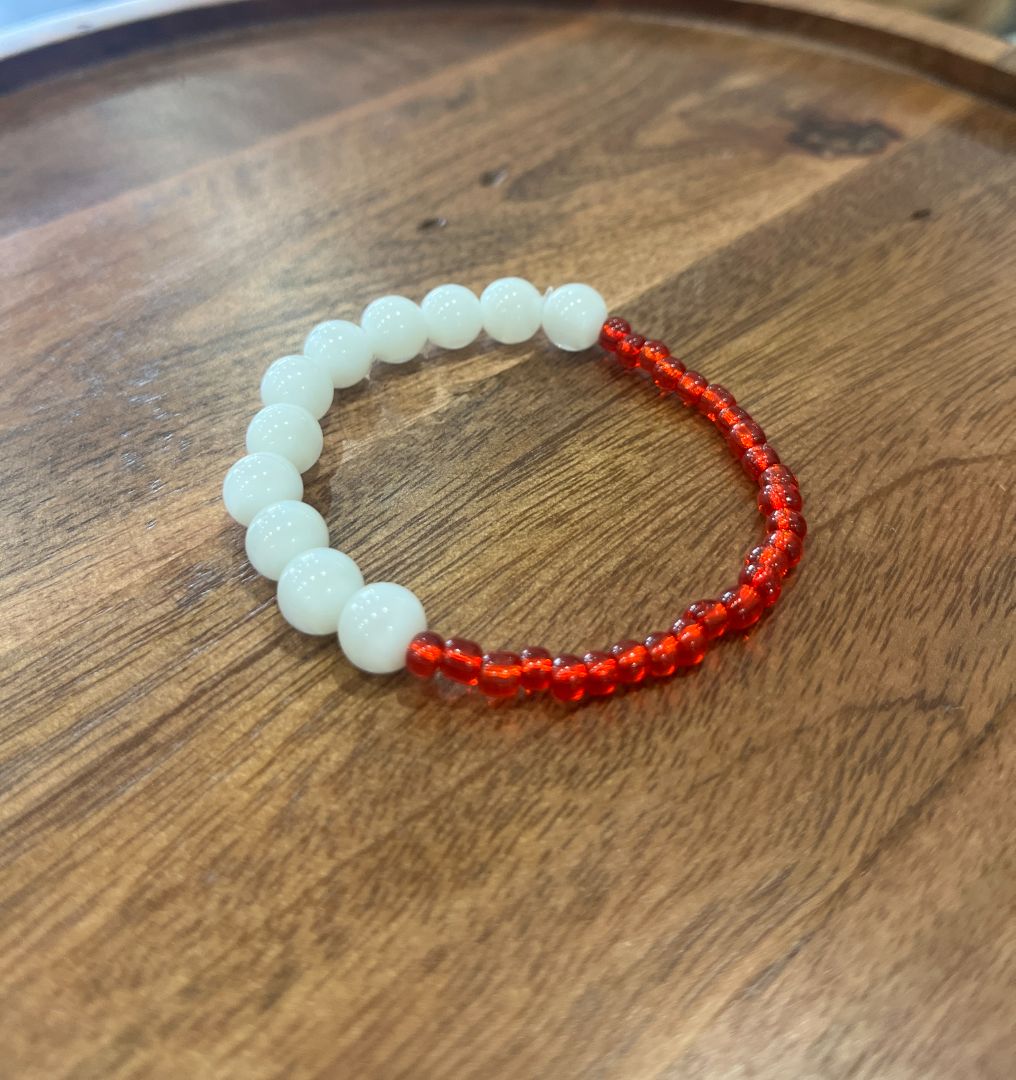 Red & White Beaded Bracelet | Handmade