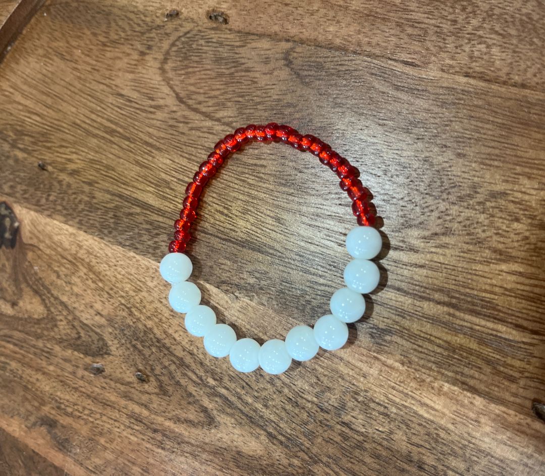 Red & White Beaded Bracelet | Handmade