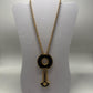 Vintage 1980s Black/Gold Enamel Modernist Pendant Necklace