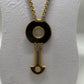 Vintage 1980s Black/Gold Enamel Modernist Pendant Necklace