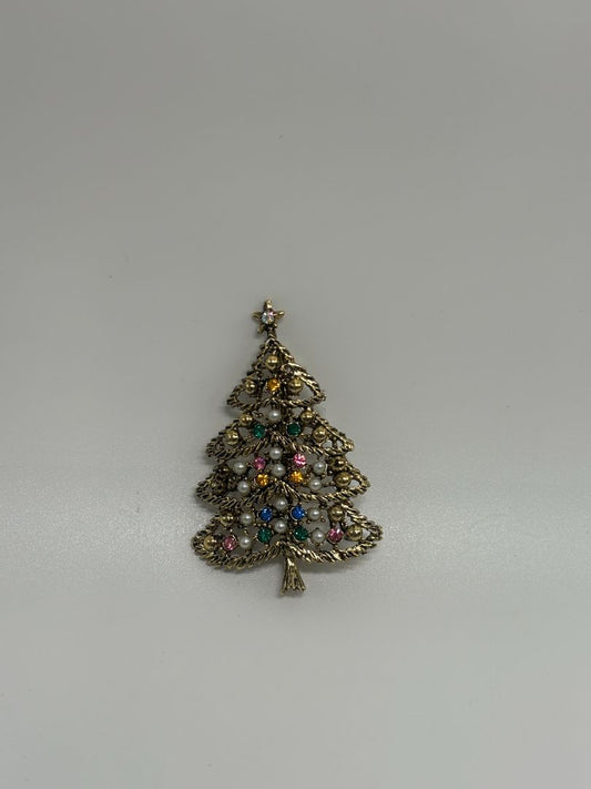 Gerry's Gold-Tone Vintage Mid-Century 1960s/1970s Christmas Tree Holiday Brooch Pin