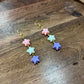 Triple Star Pastel Bead Gold Wire Loop Earrings