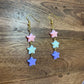 Triple Star Pastel Bead Gold Wire Loop Earrings