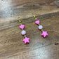 Hot & Light Pink Star + Heart Gold Wire Earrings