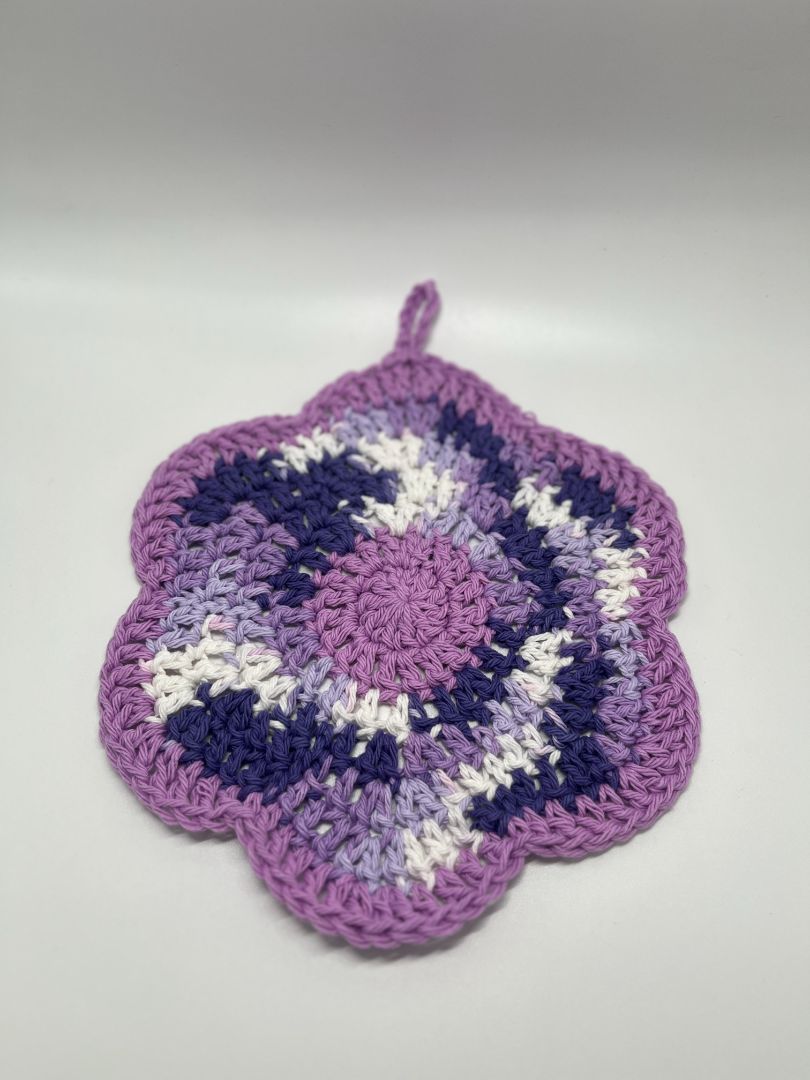 Purple Flower Crochet Cotton Dishcloth | Handmade