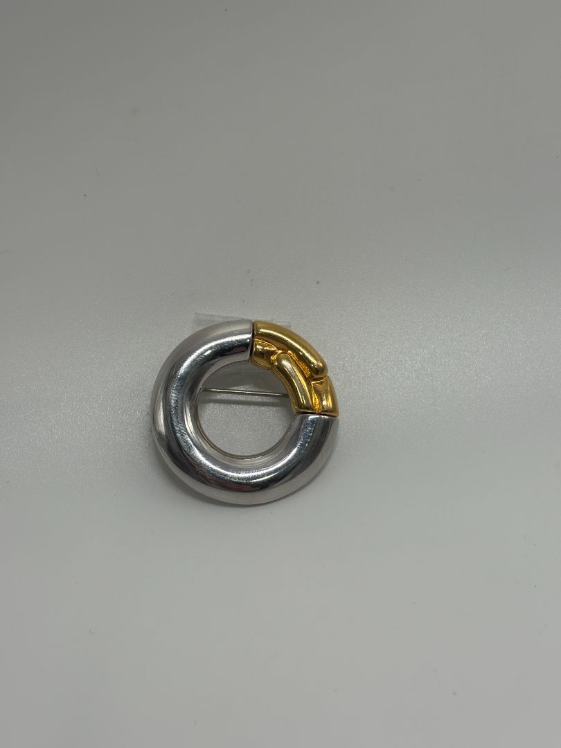 Monet Gold/Silver Vintage 1980s Chunky Circular Brooch Pin