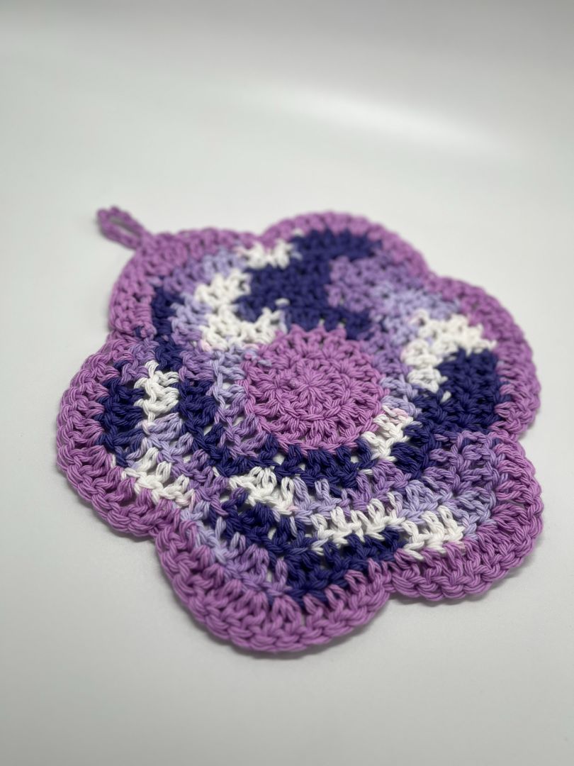 Purple Flower Crochet Cotton Dishcloth | Handmade