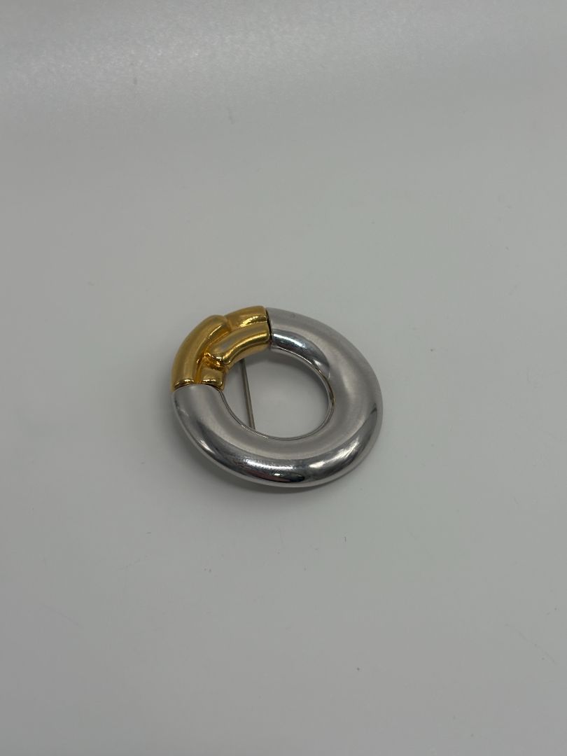 Monet Gold/Silver Vintage 1980s Chunky Circular Brooch Pin