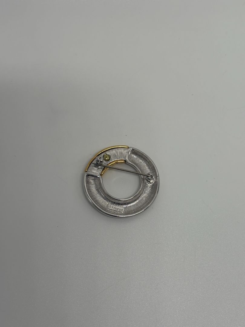 Monet Gold/Silver Vintage 1980s Chunky Circular Brooch Pin