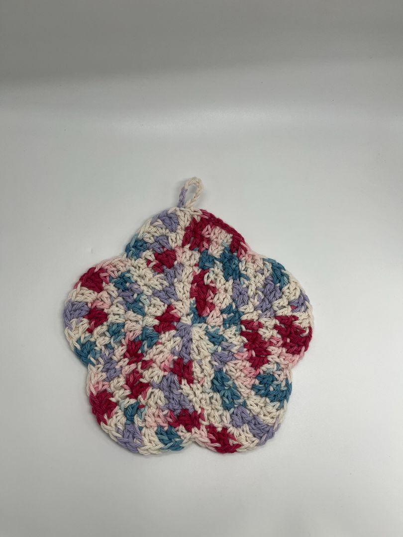 Spring Flower Crochet Cotton Dishcloth | Handmade