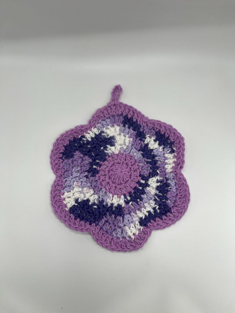 Purple Flower Crochet Cotton Dishcloth | Handmade