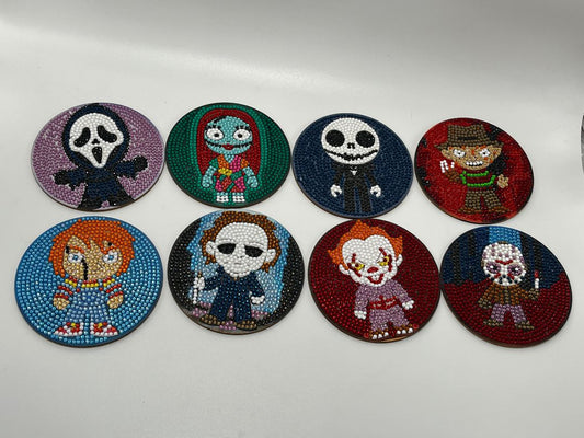 Handmade Rhinestone Coasters "Halloween Characters" 8 Piece Set