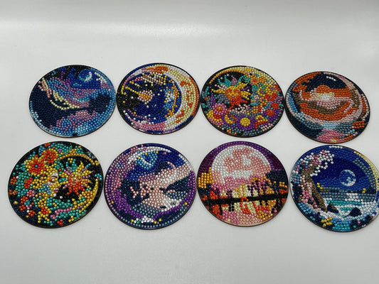 Handmade Rhinestone Coasters "Moon Landscape" 8 Piece Set