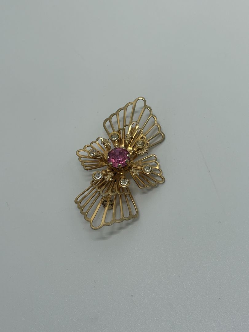 Gold-Tone Vintage 1950s/1960s Rhinestone Cross Brooch Pin