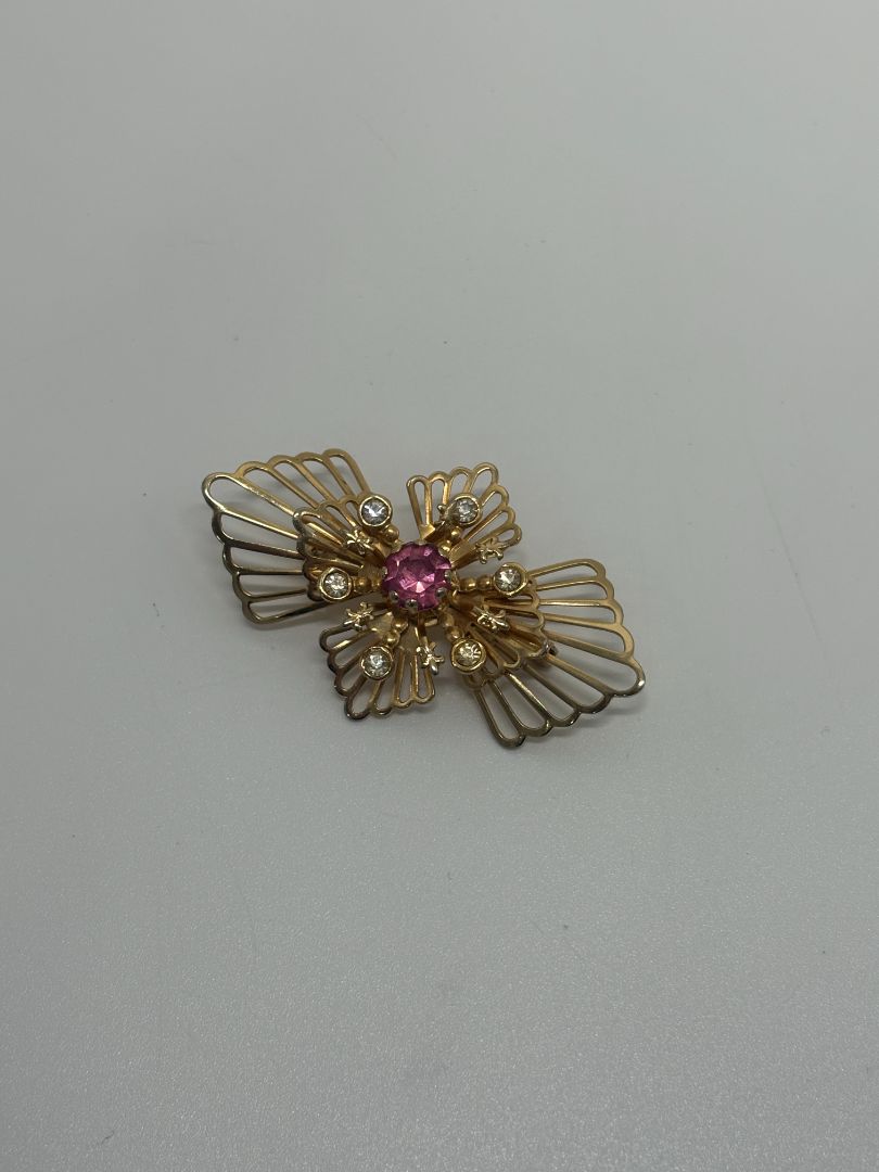 Gold-Tone Vintage 1950s/1960s Rhinestone Cross Brooch Pin