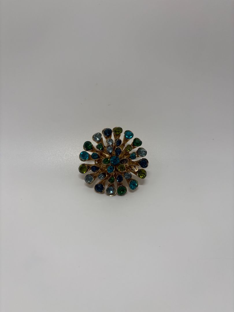 Blue/Green Vintage 1950s/1960s Gold-Tone Starburst Dome Brooch Pin