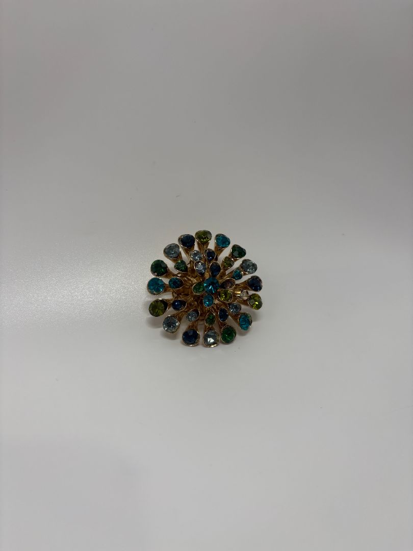 Blue/Green Vintage 1950s/1960s Gold-Tone Starburst Dome Brooch Pin