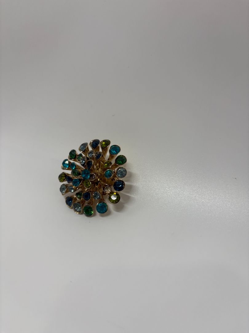 Blue/Green Vintage 1950s/1960s Gold-Tone Starburst Dome Brooch Pin