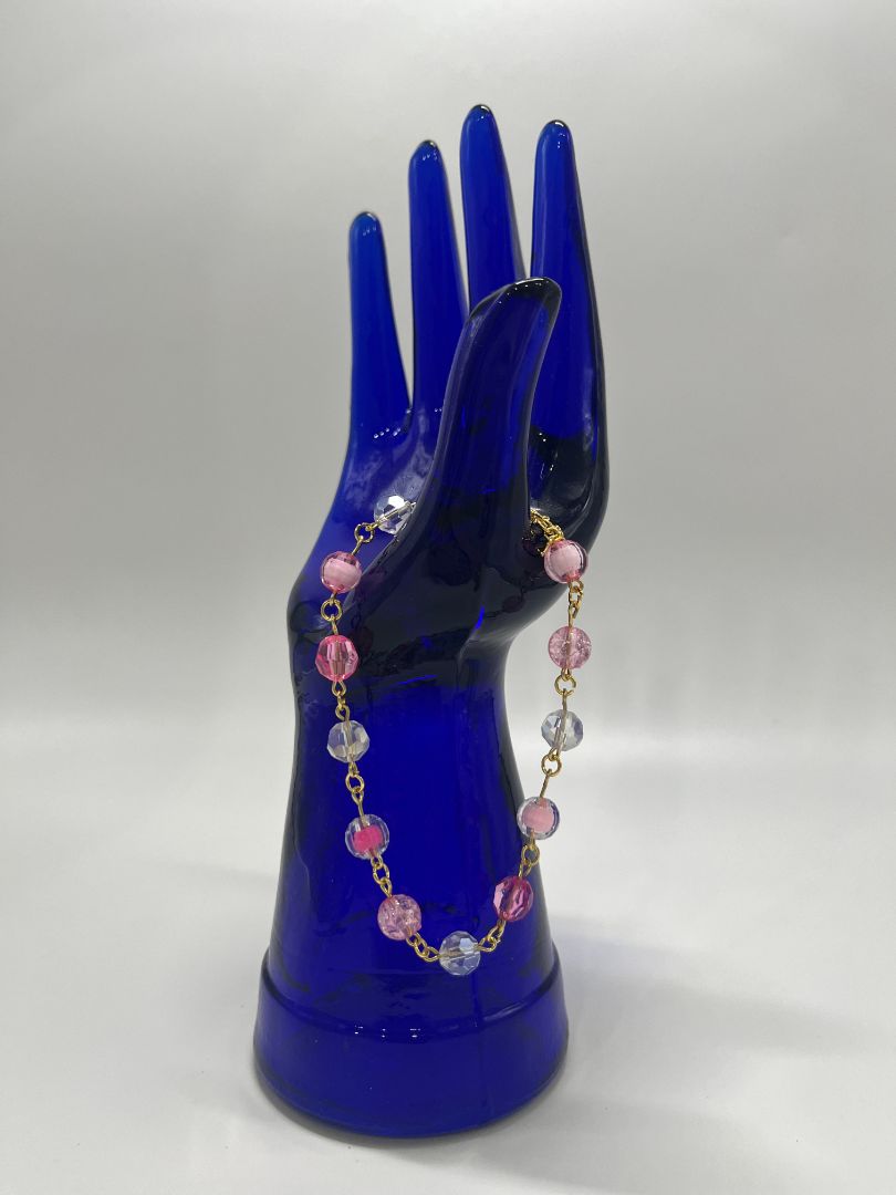 Gold & Pink Beaded Wire Bracelet | Handmade