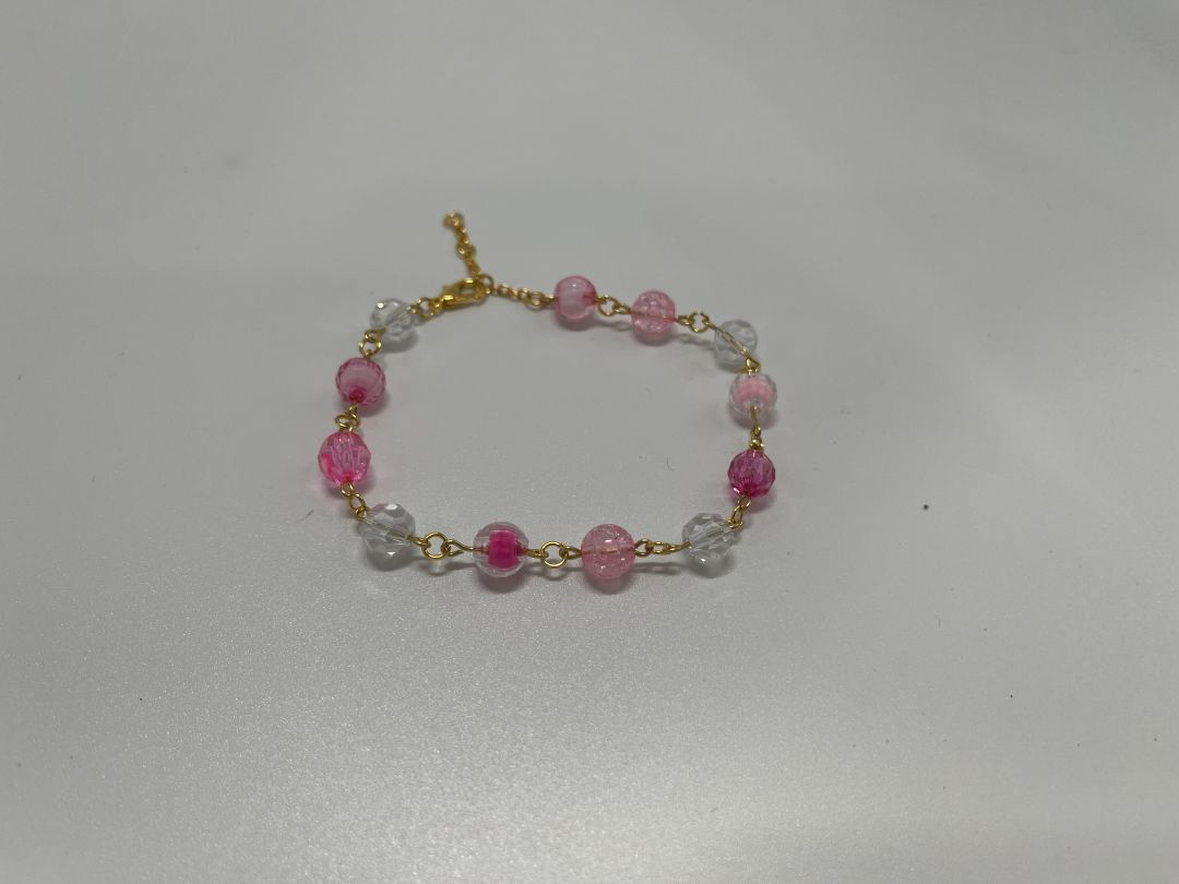 Gold & Pink Beaded Wire Bracelet | Handmade