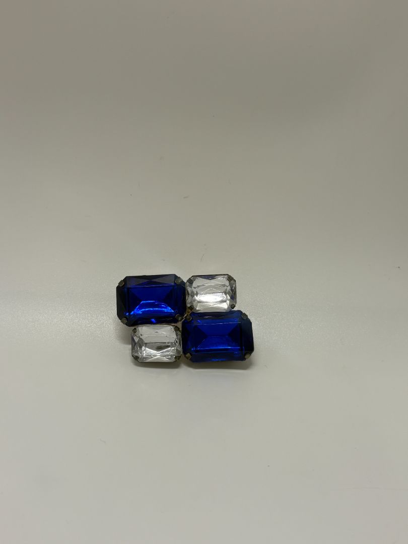 1950 Vintage Blue/Clear Rhinestone Silver-Tone Brooch Pin