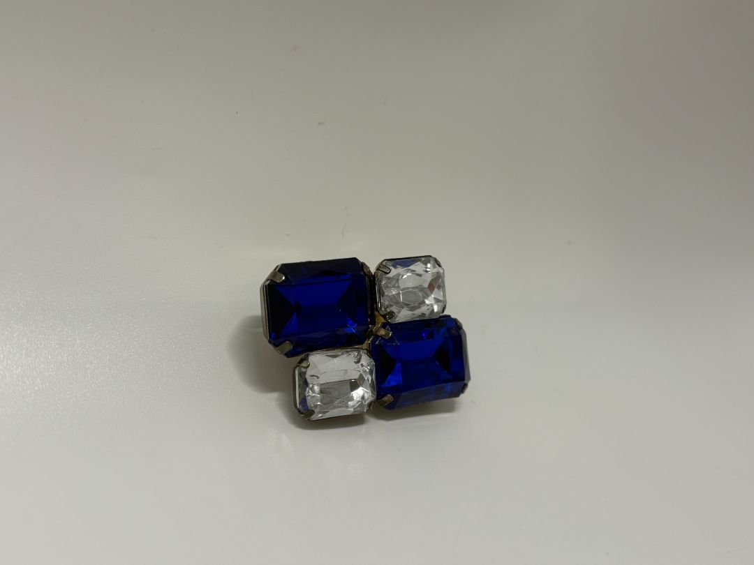 1950 Vintage Blue/Clear Rhinestone Silver-Tone Brooch Pin
