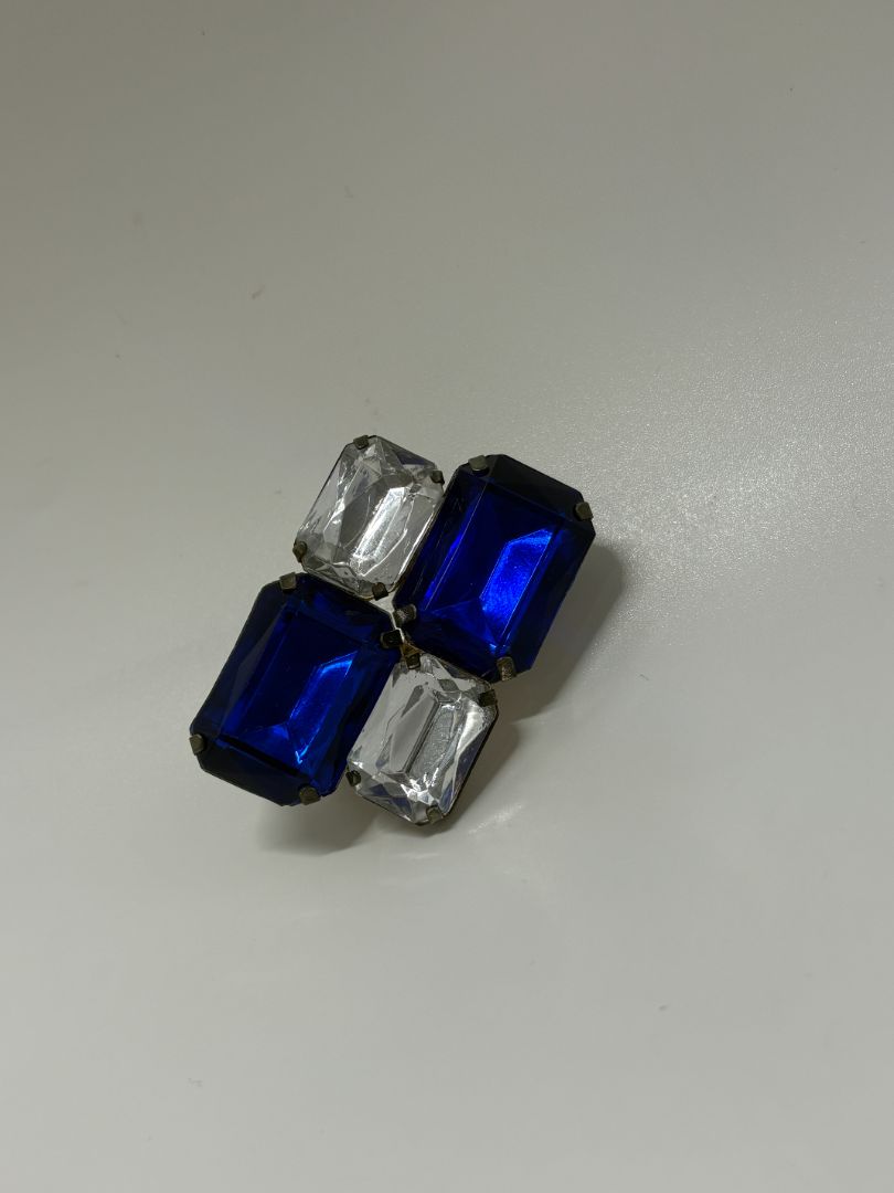 1950 Vintage Blue/Clear Rhinestone Silver-Tone Brooch Pin