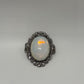 Vintage 1970 Faux Oval Opaline Silvery Pewter Tone Brooch Pin