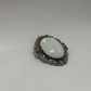 Vintage 1970 Faux Oval Opaline Silvery Pewter Tone Brooch Pin