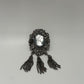 Vintage 1970s Cameo Silver Pewter Tone Scroll Openwork Triple Chain Brooch Pin