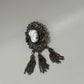 Vintage 1970s Cameo Silver Pewter Tone Scroll Openwork Triple Chain Brooch Pin