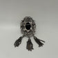 Vintage 1970s Cameo Silver Pewter Tone Scroll Openwork Triple Chain Brooch Pin