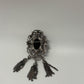 Vintage 1970s Cameo Silver Pewter Tone Scroll Openwork Triple Chain Brooch Pin