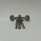 Silver-Tone Vintage 1950s Mid Century F Fringe Bar Moon & Shield Brooch Pin