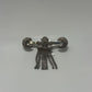 Silver-Tone Vintage 1950s Mid Century F Fringe Bar Moon & Shield Brooch Pin