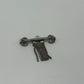 Silver-Tone Vintage 1950s Mid Century F Fringe Bar Moon & Shield Brooch Pin