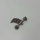 Silver-Tone Vintage 1950s Mid Century F Fringe Bar Moon & Shield Brooch Pin