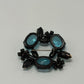 Black/Blue Vintage 1960s Mid Century Signed Joseph Warner Rhinestone Japanned Brooch Pin