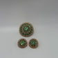 Gold/Green Vintage Mid-Century 1950s/1960s Domed Concentric Halo Brooch & Earrings Set