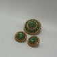 Gold/Green Vintage Mid-Century 1950s/1960s Domed Concentric Halo Brooch & Earrings Set