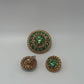 Gold/Green Vintage Mid-Century 1950s/1960s Domed Concentric Halo Brooch & Earrings Set