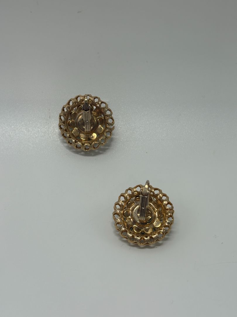 Gold/Green Vintage Mid-Century 1950s/1960s Domed Concentric Halo Brooch & Earrings Set