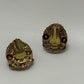 W. Germany Gold/Green Vintage 1950s Layered Filigree Brooch & Earrings Parure Set