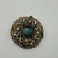 W. Germany Gold/Green Vintage 1950s Layered Filigree Brooch & Earrings Parure Set