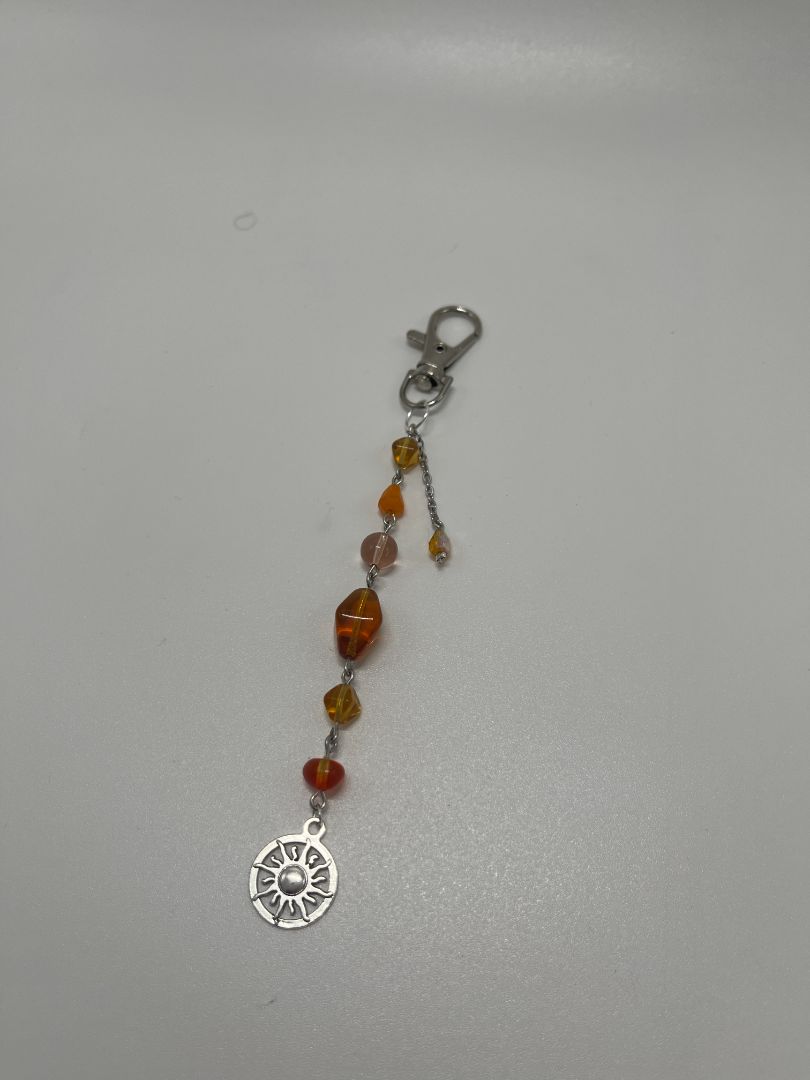 Monochrome Orange Sun Charm Beaded Bag Charm/Keychain