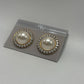 WW Vintage Gold Tone Faux Pearl Cabochon Clip On Earrings