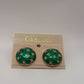 Carucci Vintage 1980s Green Enamel Star Dome Clip On Earrings